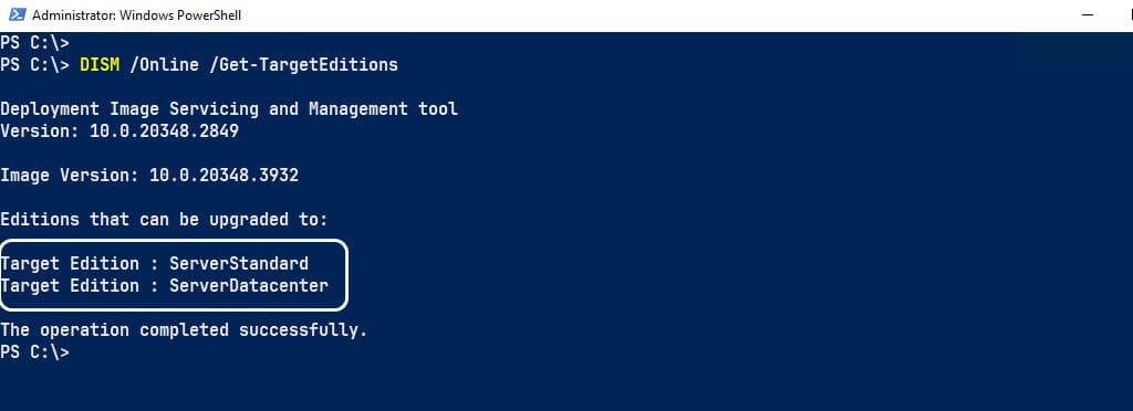 Get Windows Server target editions