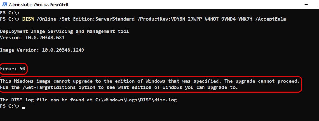 Downgrade Windows Server from a higher edition to a lower one