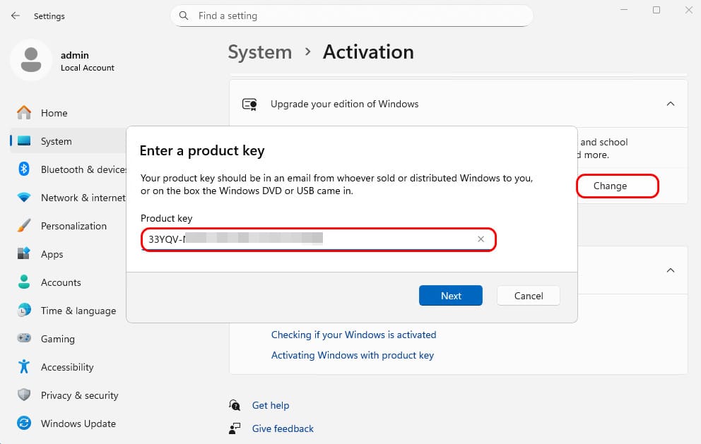 (Optional) Change product key