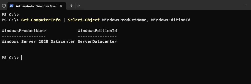 Verify the Windows Server edition and version