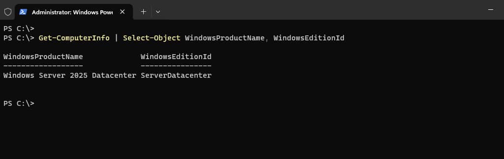 Verify the Windows Server edition and version