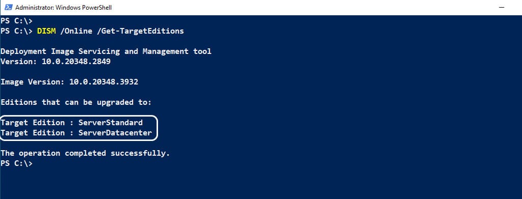 Get Windows Server target editions