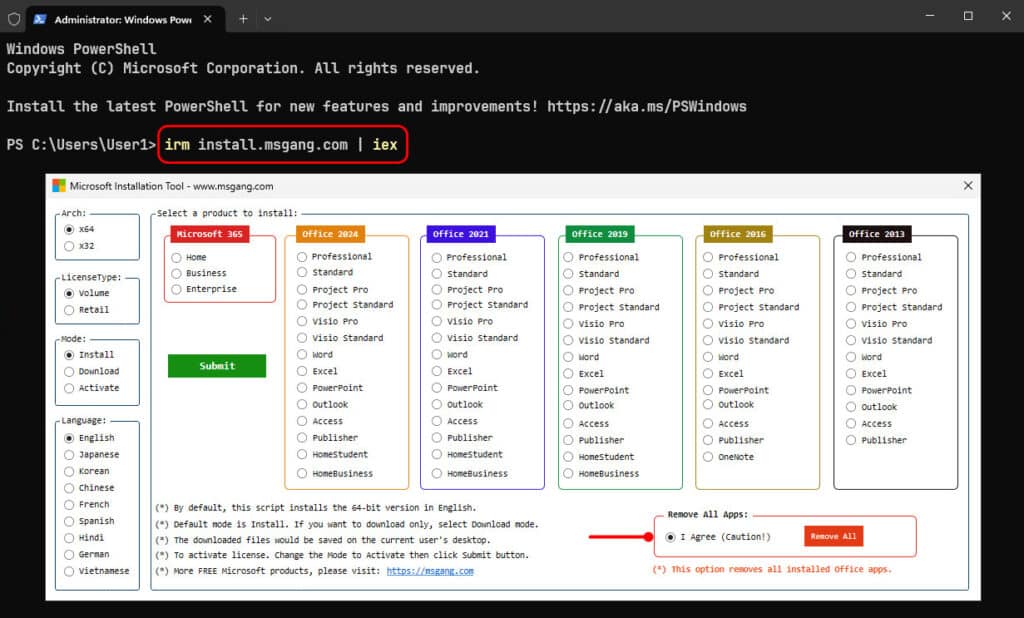 Removing Office using the PowerShell Script